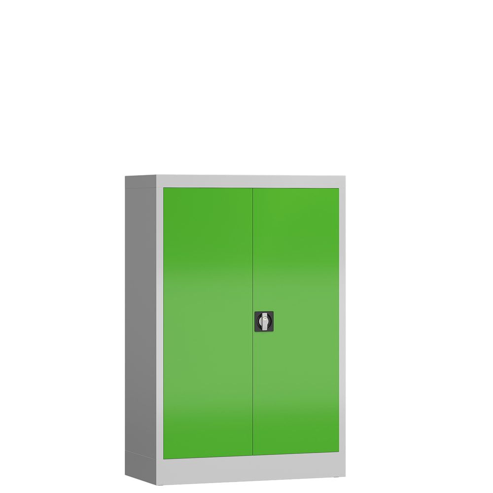 Aktenschrank, Büroschrank, abschließbar, Flügeltüren, 2 Fachböden, 1.200 x 800 x 380 mm (HxBxT), Stahl, Korpus und Türen lichtgrau