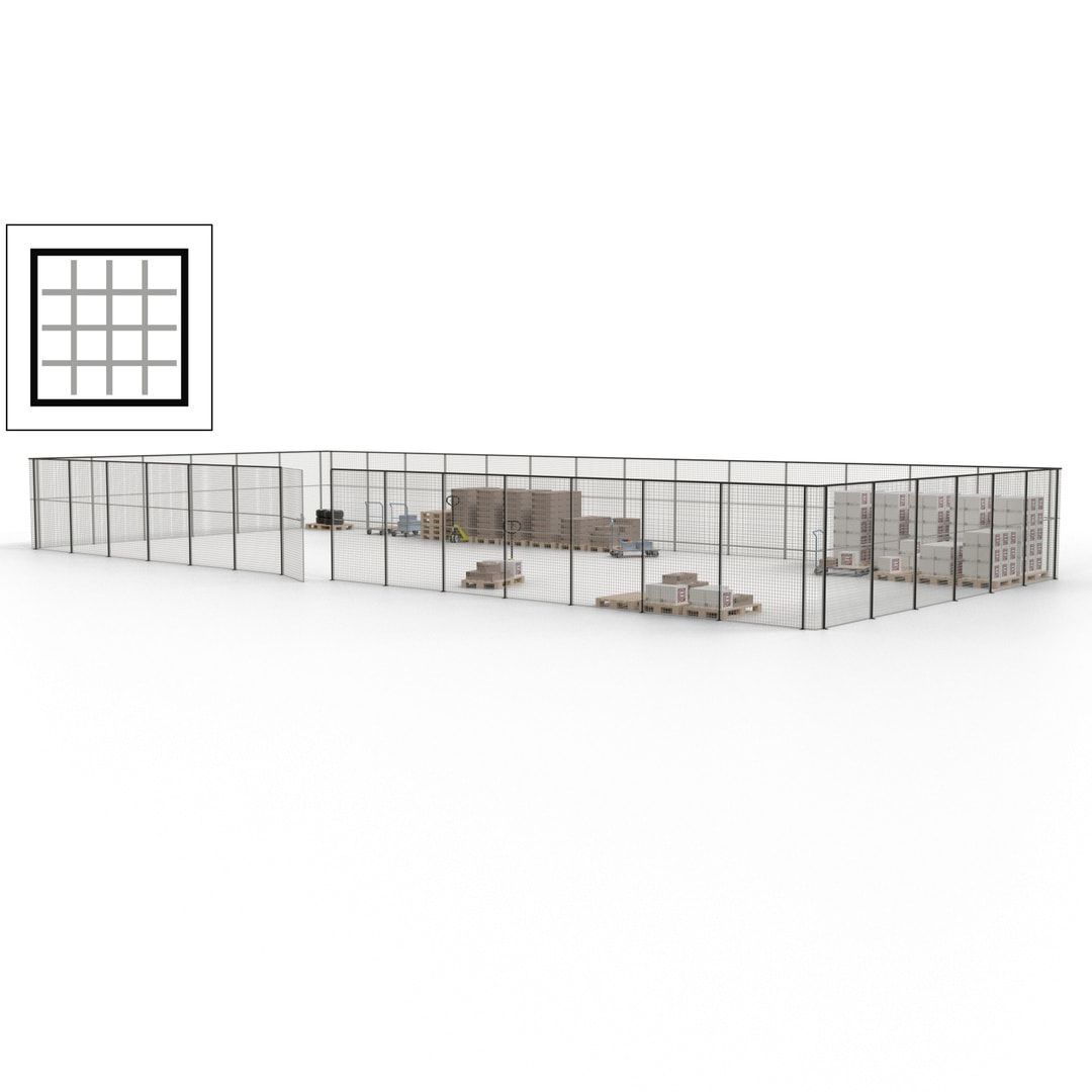 Maschinen Schutzgitter - Hallentrennwand - Sicherheitszaun - Tür - 60 m - 2.200 x 21.400 x 9.400 mm (HxBxT) - enzianblau