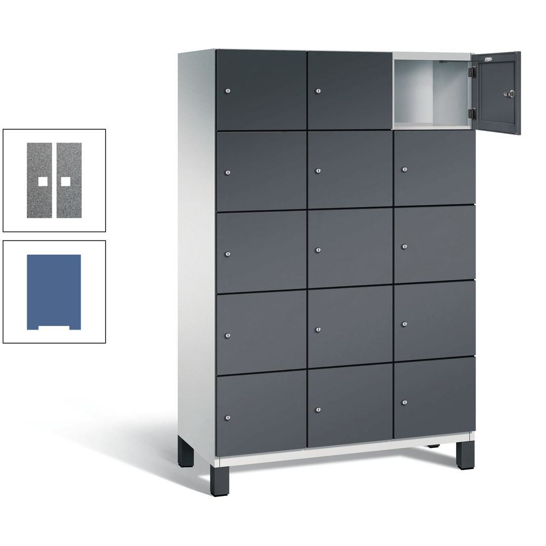 Fächerschrank, Stahlschrank, 15 Fächer, Türöffnungsbegrenzer, Füße, 1.980 x 1.200 x 525 mm (HxBxT), Korpus anthrazitgrau, Front anthrazitgrau