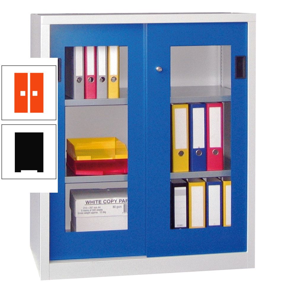 Schiebetürenschrank - Sichtfenstertüren - 1.000x1.000x400 mm (HxBxT) - 2 Böden, gepulvert - Zylinderschloss - anthrazitgrau