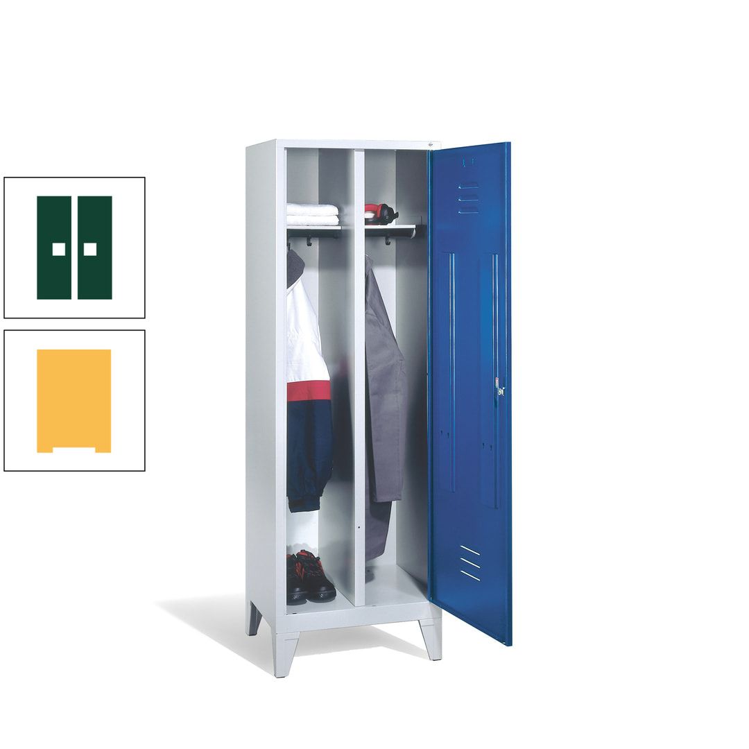 Doppel-Spind mit Großtür, Garderobenschrank mit Füßen, 2 Abteile a 300 mm, Korpus anthrazitgrau, Tür anthrazitgrau, 1.850 x 610 x 500 mm (HxBxT)