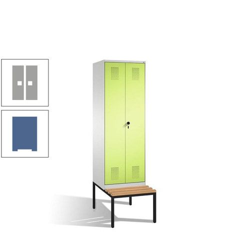 Doppel-Spind, Garderobenschrank, Buche Sitzbank untergebaut, 2 Abteile a 300 mm, Korpus anthrazitgrau, Tür anthrazitgrau, 2.090 x 600 x 815 mm (HxBxT)