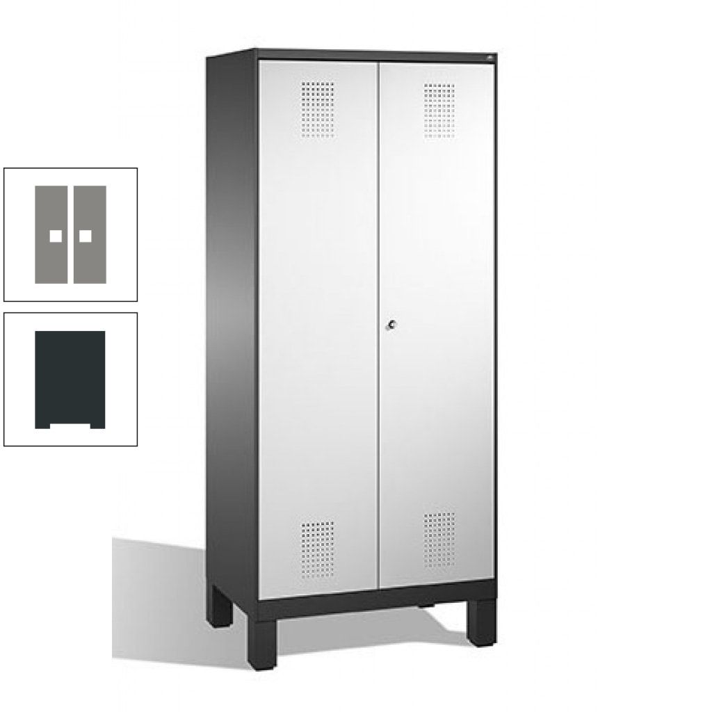 Mehrzweckschrank, Doppeltüren, auf Füßen, 2 Abteile a 400 mm, Korpus anthrazitgrau, Tür anthrazitgrau, 1.850 x 800 x 500 mm (HxBxT)