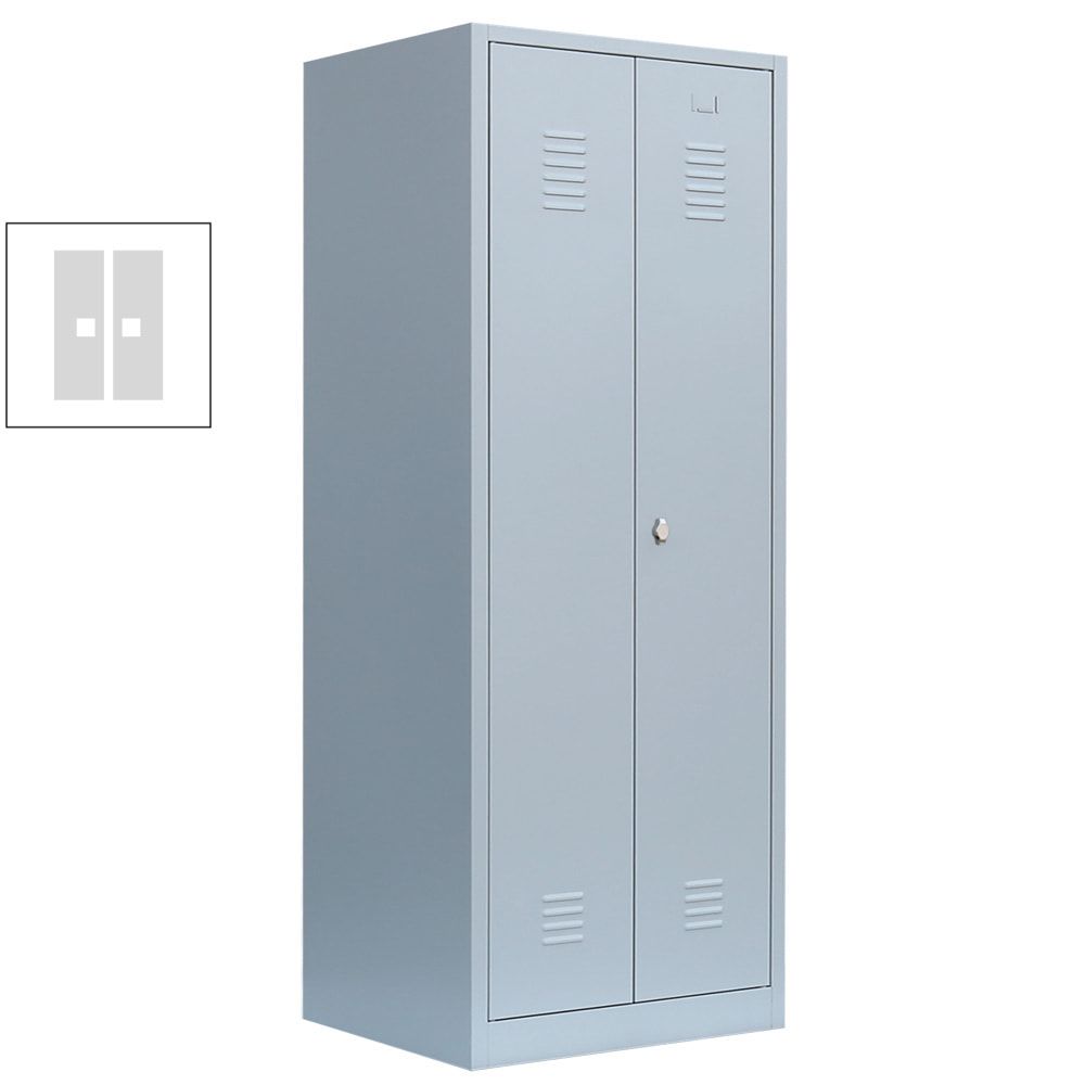 Mehrzweckschrank, Garderobenschrank, 2 Abteile, 6 Fächer, 1.800 x 800 x 500 mm (HxBxT), Kleiderstange, Stahl, Korpus: lichtgrau, Front: enzianblau