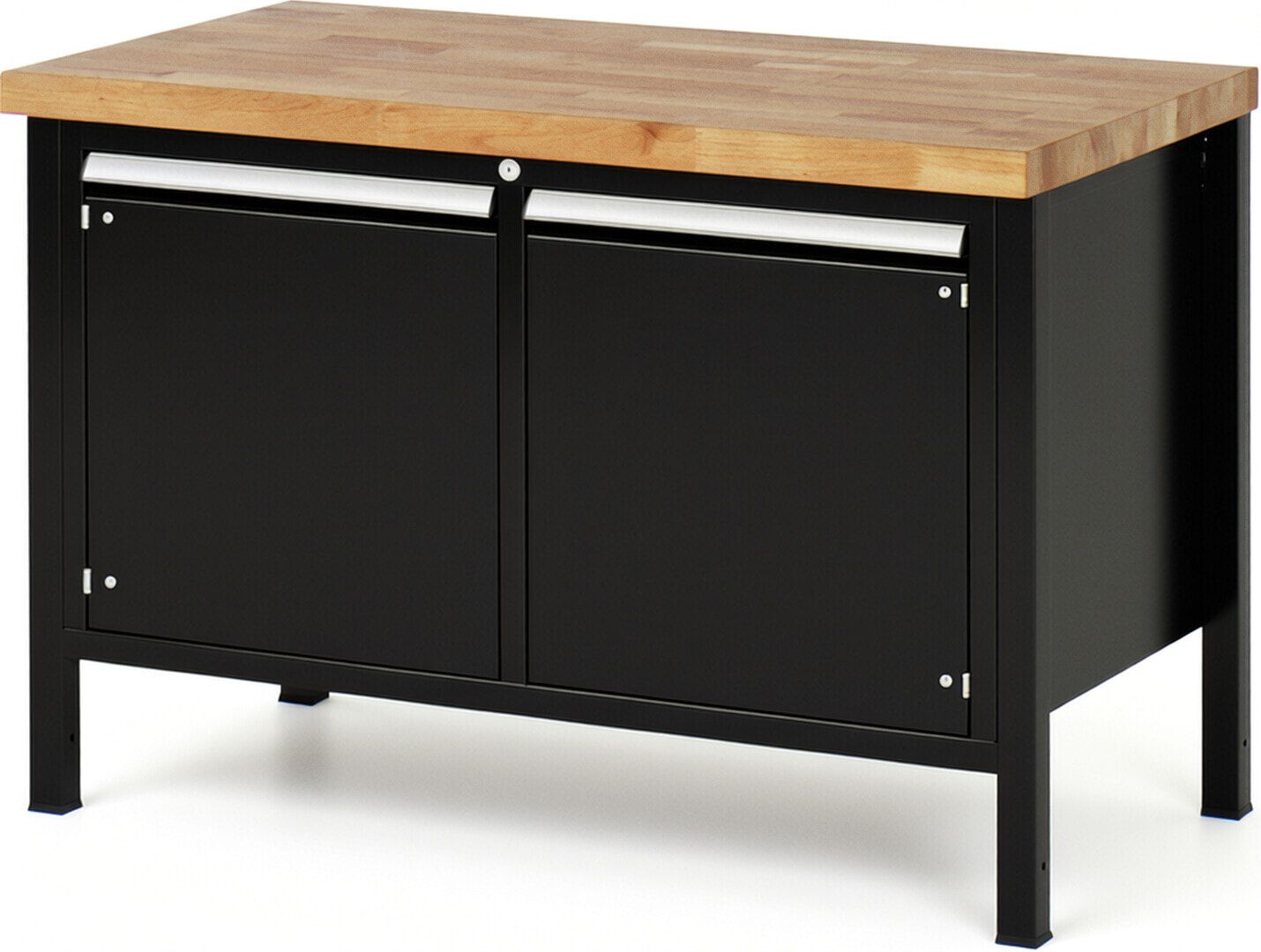 Werkbank mit 2 Schränken - höhenverstellbar 840-1.040 mm - 1.250 x 700 mm (BxT) - Traglast 1.250 kg - Buche - Anthrazitgrau