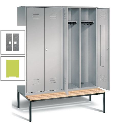 Doppel-Spindschrank, Buche Sitzbank untergebaut, 4 Abteile a 400 mm, Korpus lichtgrau, Tür anthrazitgrau, 2.090 x 1.590 x 815 mm (HxBxT)