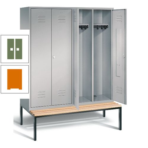 Doppel-Spindschrank, Buche Sitzbank untergebaut, 4 Abteile a 400 mm, Korpus lichtgrau, Tür anthrazitgrau, 2.090 x 1.590 x 815 mm (HxBxT)