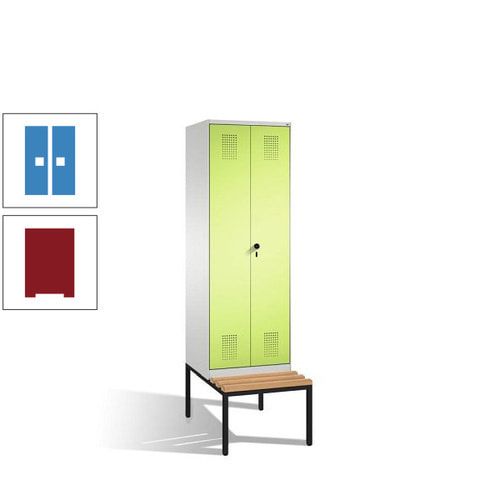 Doppel-Spind, Garderobenschrank, Buche Sitzbank untergebaut, 2 Abteile a 300 mm, Korpus anthrazitgrau, Tür anthrazitgrau, 2.090 x 600 x 815 mm (HxBxT)