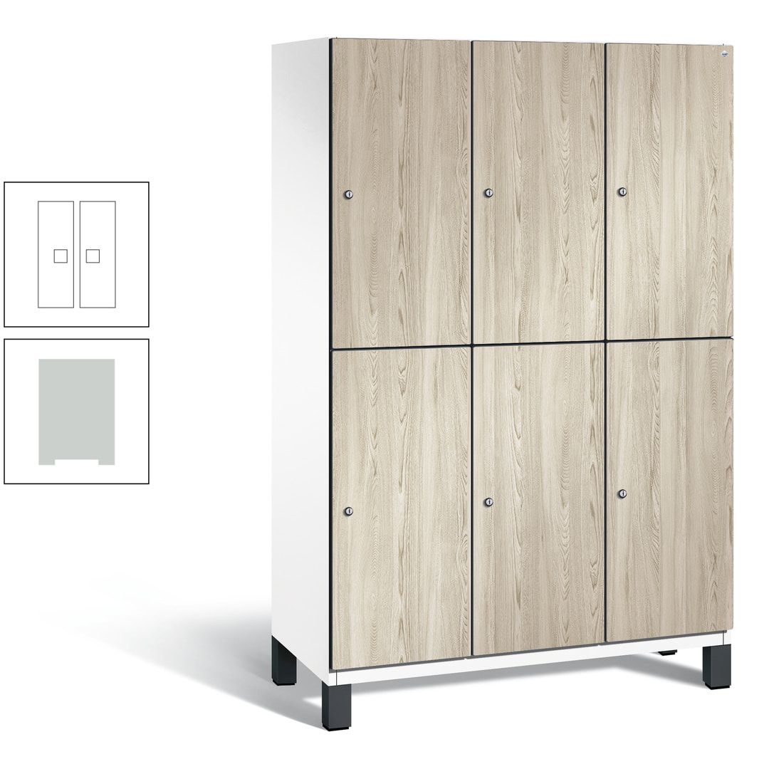 Fächerschrank, Garderobenschrank, mit Füßen, 3 Abteile, 1.980 x 1.200 x 525 mm (HxBxT), Korpus anthrazitgrau, Tür Donau-Ahorn