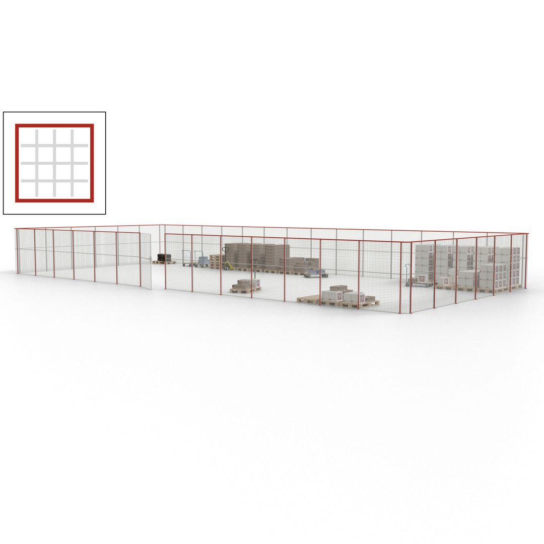 Maschinen Schutzgitter - Hallentrennwand - Sicherheitszaun - Tür - 60 m - 2.200 x 21.400 x 9.400 mm (HxBxT) - enzianblau