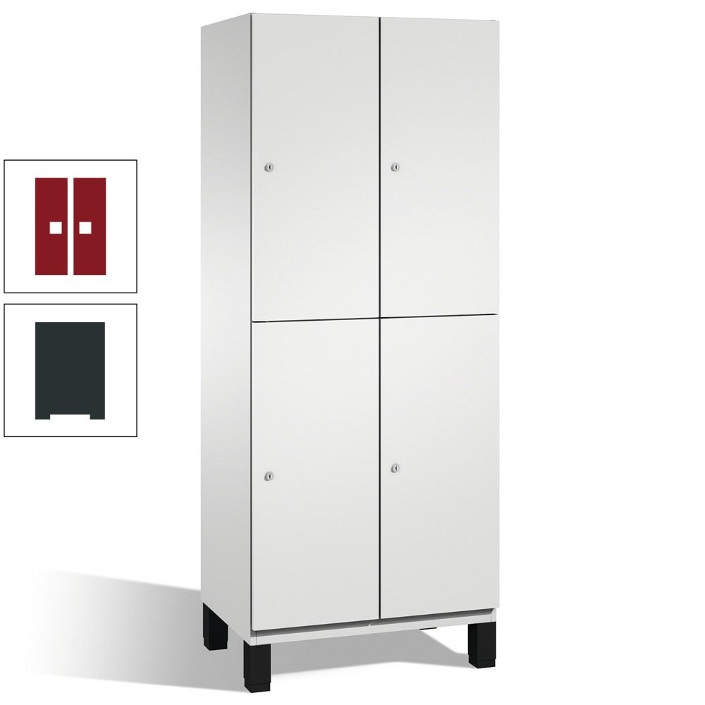 Fächerschrank, Stahlschrank, doppelstöckig, 4 Fächer, Füße, Korpus anthrazitgrau, Tür anthrazitgrau, 1.980 x 600 x 525 mm (HxBxT)