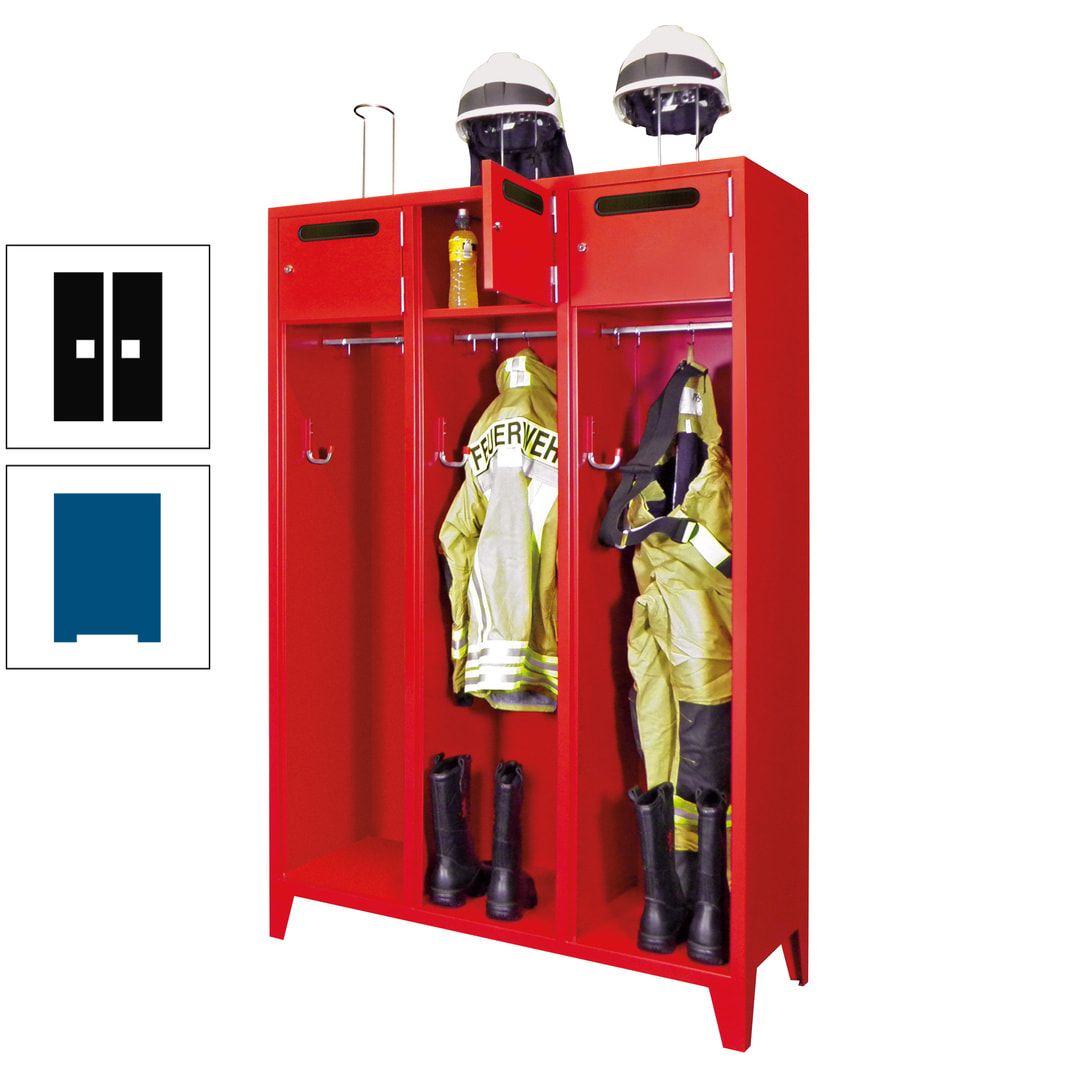 Feuerwehrschrank - 3 Abteile - Ablagefach mit Tür, Einwurfschlitz - 2.100 x 1.230 x 500 mm (HxBxT) - anthrazitgrau