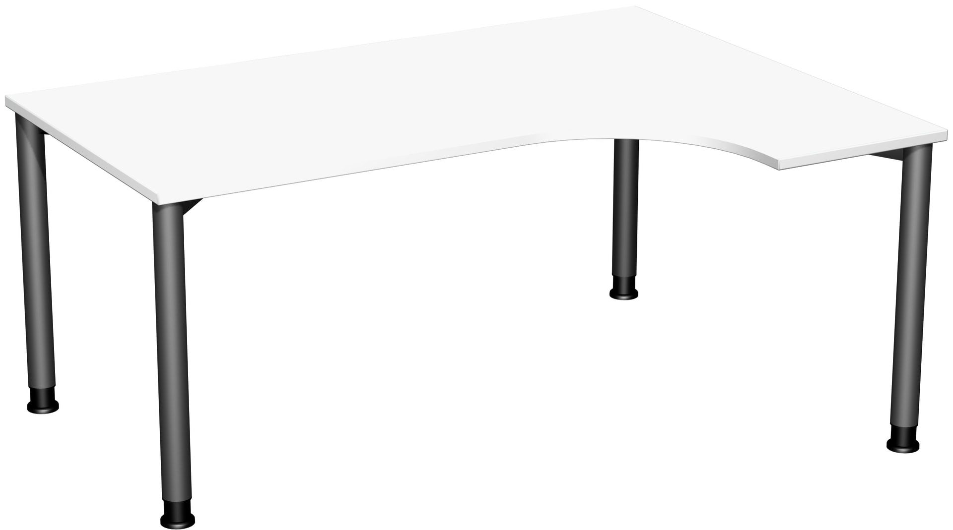 Eckschreibtisch mit einseitig verkürzten, 4-Fuß Flex, Ecke rechts, Höhe 680-800 mm, 1.600 x 1.200 mm (BxT), Gestell anthrazit, Ahorn
