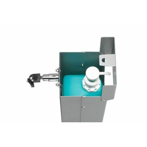 Desinfektionsstation, Hygienestation, Reinigungsstation, Stahl, mit Pedal, abschließbar, Bodenmontage, Farbe Antik-silber