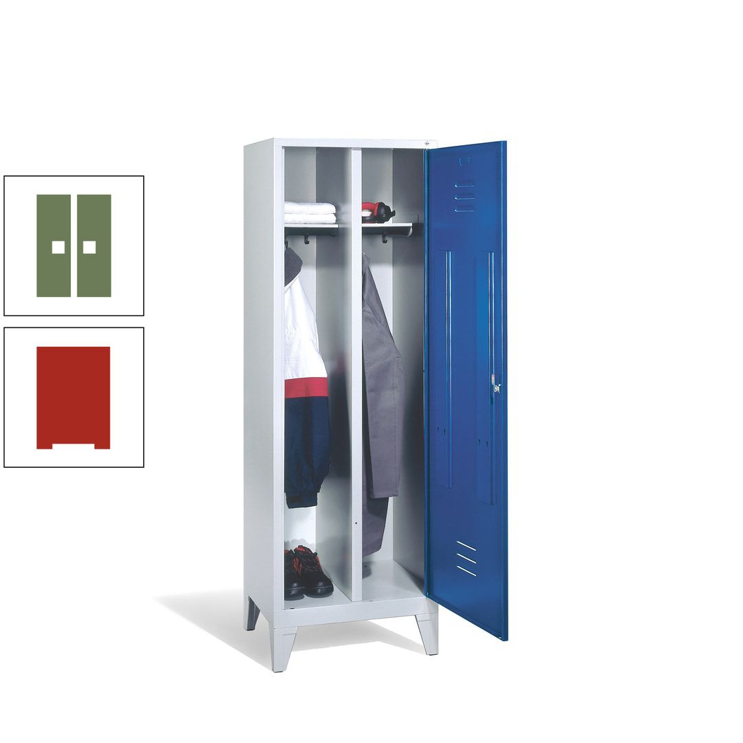 Doppel-Spind mit Großtür, Garderobenschrank mit Füßen, 2 Abteile a 300 mm, Korpus anthrazitgrau, Tür anthrazitgrau, 1.850 x 610 x 500 mm (HxBxT)