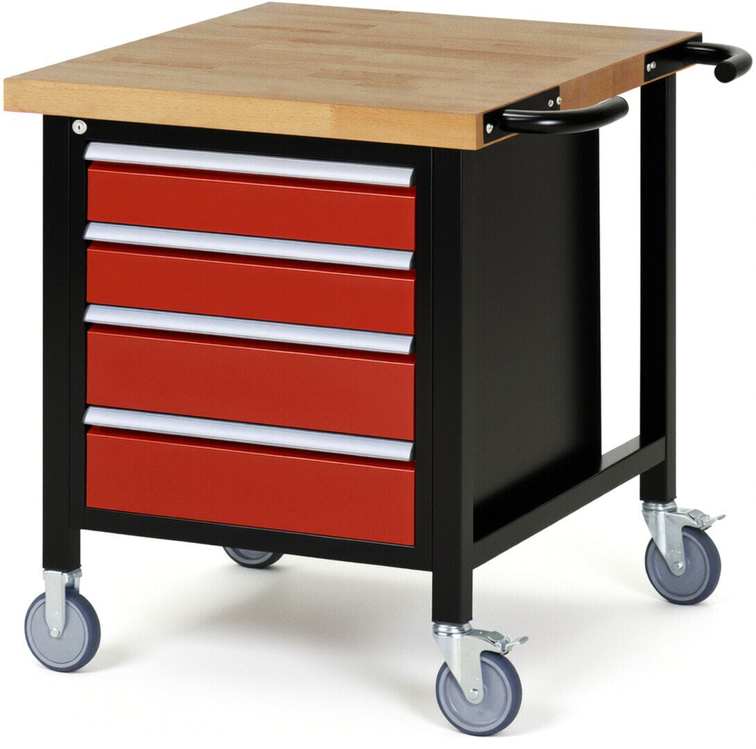 Mobile Werkbank - 4 Schubladen - Teilauszug - 120:2 / 150:2 - Höhe 880-1.080 mm - 750 x 900 mm - 450 kg - Buche - Anthrazitgrau