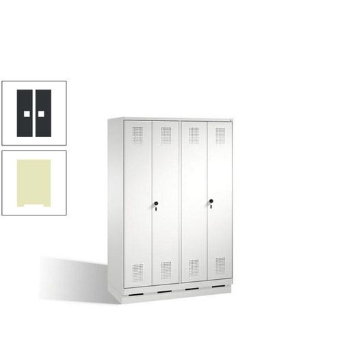 Doppel-Spind, Doppeltüren, Garderobenschrank mit Sockel, 4 Abteile a 300 mm, Korpus anthrazitgrau, Tür anthrazitgrau, 1.800 x 1.200 x 500 mm (HxBxT)