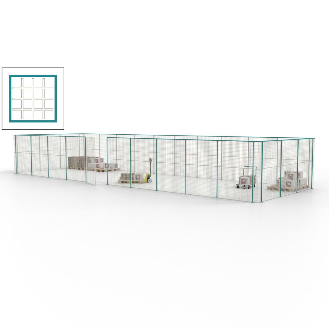 Maschinen Schutzgitter - Hallentrennwand - Sicherheitszaun - Tür - 39 m - 2.200 x 15.400 x 4.900 mm (HxBxT) - enzianblau