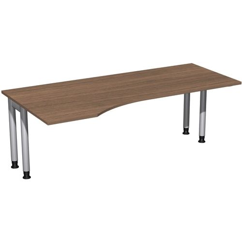 Eckschreibtisch, Ecke links, Füße einseitig verkürzt, 4-Fuß Pro, höhenverstellbar, 680-800 x 1.600 x 1.000 mm (HxBxT), Dekor Ahorn