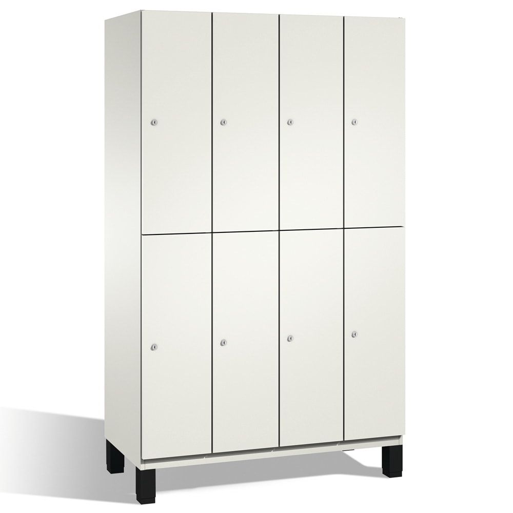 Fächerschrank, Stahlschrank, doppelstöckig, 8 Fächer, mit Füßen, Korpus enzianblau, Tür Fernblau, 1.980 x 1.200 x 525 mm (HxBxT)