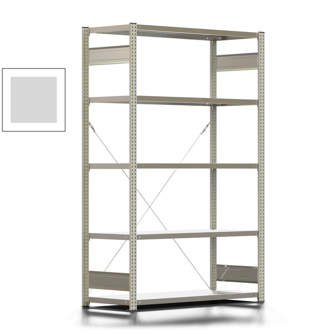 Fachbodenregal mit Tiefenriegel - 350 kg - 2.000 x 1.285 x 526 mm (HxBxT) - Anbauregal - 5 Böden - enzianblau - Lagerregal - Steckregal BERT
