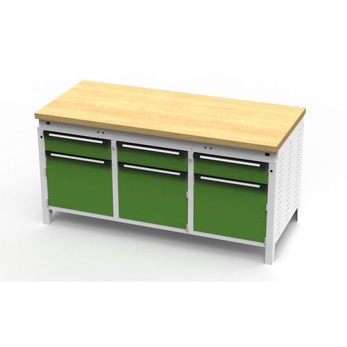 OTTOKIND Werkbank - bündige Arbeitsplatte - 850 x 1.695 x 750 mm (HxBxT) - 3 Schubladen - 3 Schränke - lichtgrau
