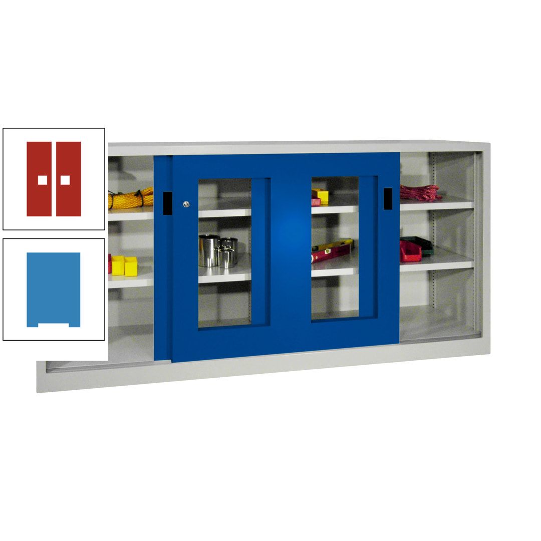 Schiebetürenschrank - Sichtfenstertüren - 1.000x2.000x400 mm (HxBxT) - 4 Böden, gepulvert - Zylinderschloss - anthrazitgrau