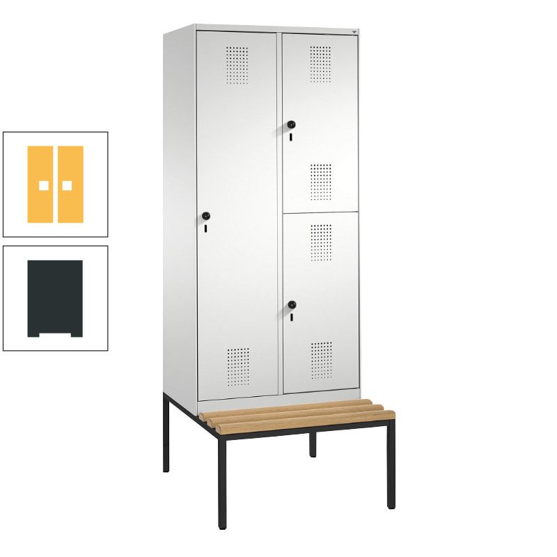 Garderobenschrank, Spind ein- und doppelstöckig Sitzbank, 2 Abteile, 3 Fächer, 2.090 x 800 x 500 mm (HxBxT), Front anthrazitgrau, Korpus anthrazitgrau