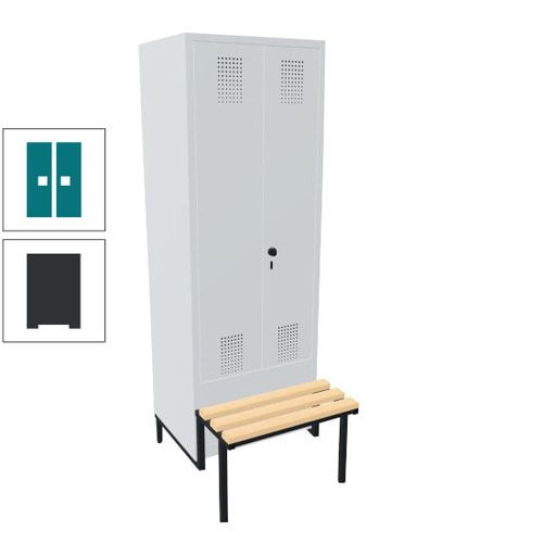 Doppel-Spind, Garderobenschrank, Buche Sitzbank integriert, 2 Abteile a 400 mm, Korpus anthrazitgrau, Tür anthrazitgrau, 1.850 x 800 x 815 mm (HxBxT)