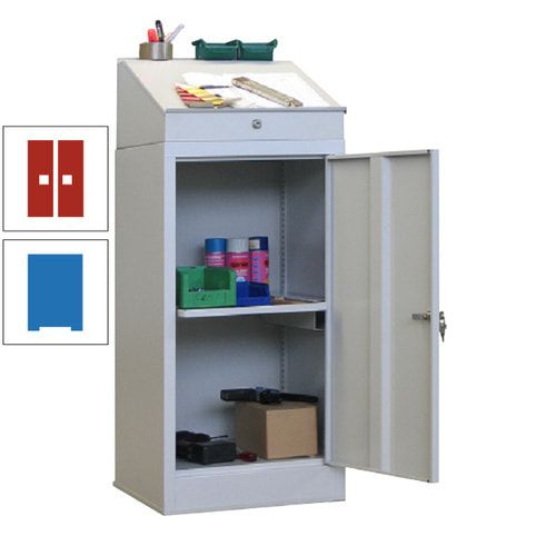 Stehpult mit Schrank - Vollblechtür - Zylinderschloss - 1 Ausziehboden - 1.270x500x500 mm (HxBxT) - anthrazitgrau