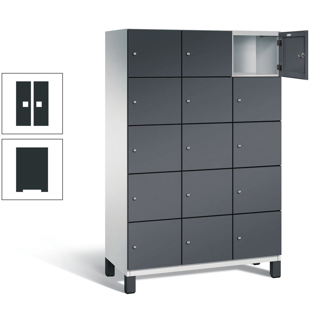 Fächerschrank, Stahlschrank, 15 Fächer, Türöffnungsbegrenzer, Füße, 1.980 x 1.200 x 525 mm (HxBxT), Korpus anthrazitgrau, Front anthrazitgrau