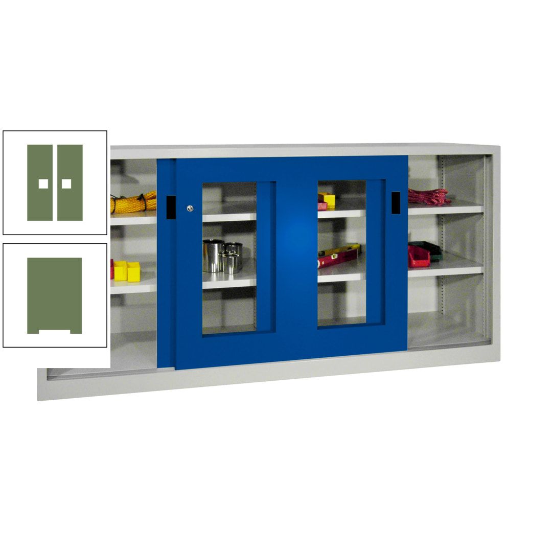 Schiebetürenschrank - Sichtfenstertüren - 1.000x2.000x400 mm (HxBxT) - 4 Böden, gepulvert - Zylinderschloss - anthrazitgrau
