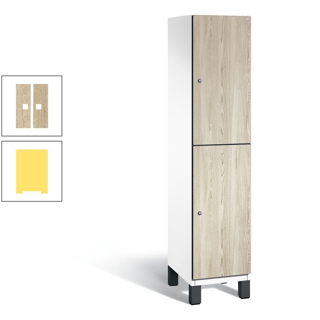 Fächerschrank, Garderobenschrank, mit Füßen, 1 Abteile, 1.980 x 400 x 525 mm (HxBxT), Korpus anthrazitgrau, Tür Donau-Ahorn