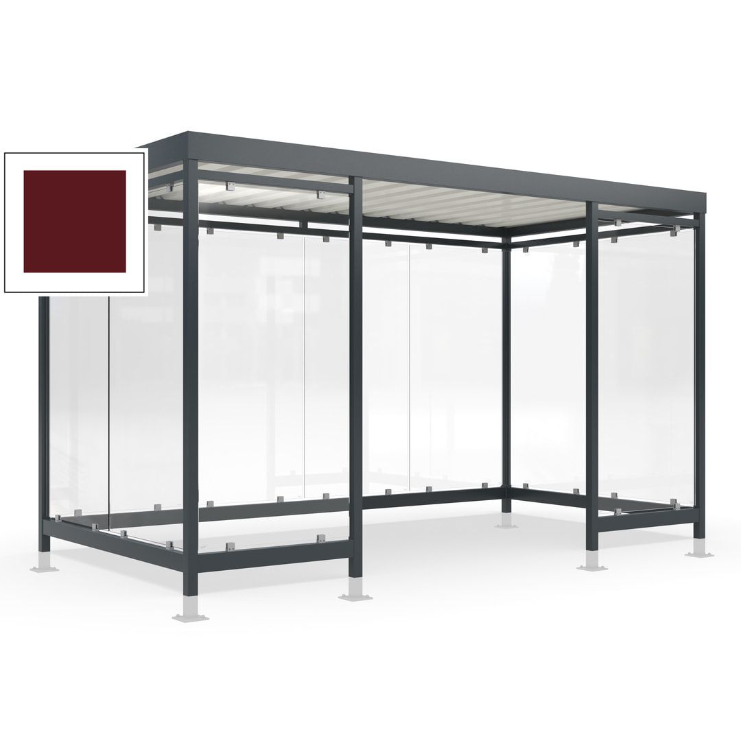 Raucherunterstand für 12-13 Personen, Bushaltestelle, mit Überpflasterung, 2.440 x 4.195 x 2.165 mm (HxBxT), 10 Wände, Achatgrau
