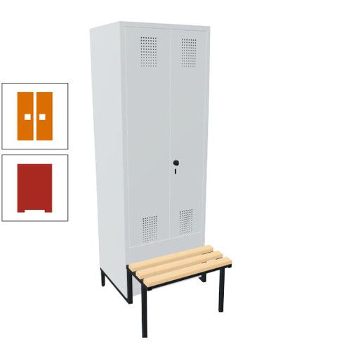 Doppel-Spind, Garderobenschrank, Buche Sitzbank integriert, 2 Abteile a 400 mm, Korpus anthrazitgrau, Tür anthrazitgrau, 1.850 x 800 x 815 mm (HxBxT)