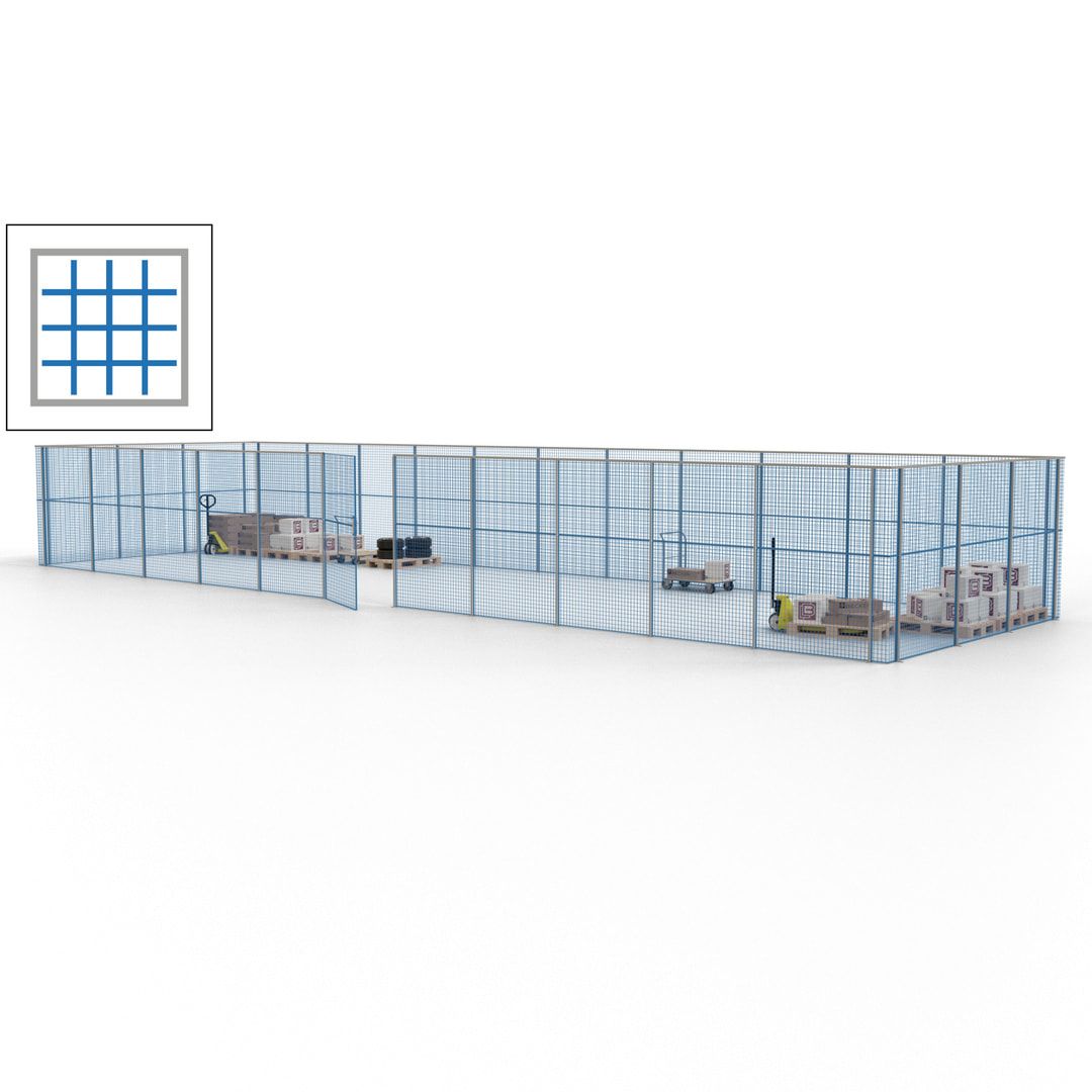 Maschinen Schutzgitter - Hallentrennwand - Sicherheitszaun - Tür - 42 m - 2.200 x 16.900 x 4.900 mm (HxBxT) - enzianblau
