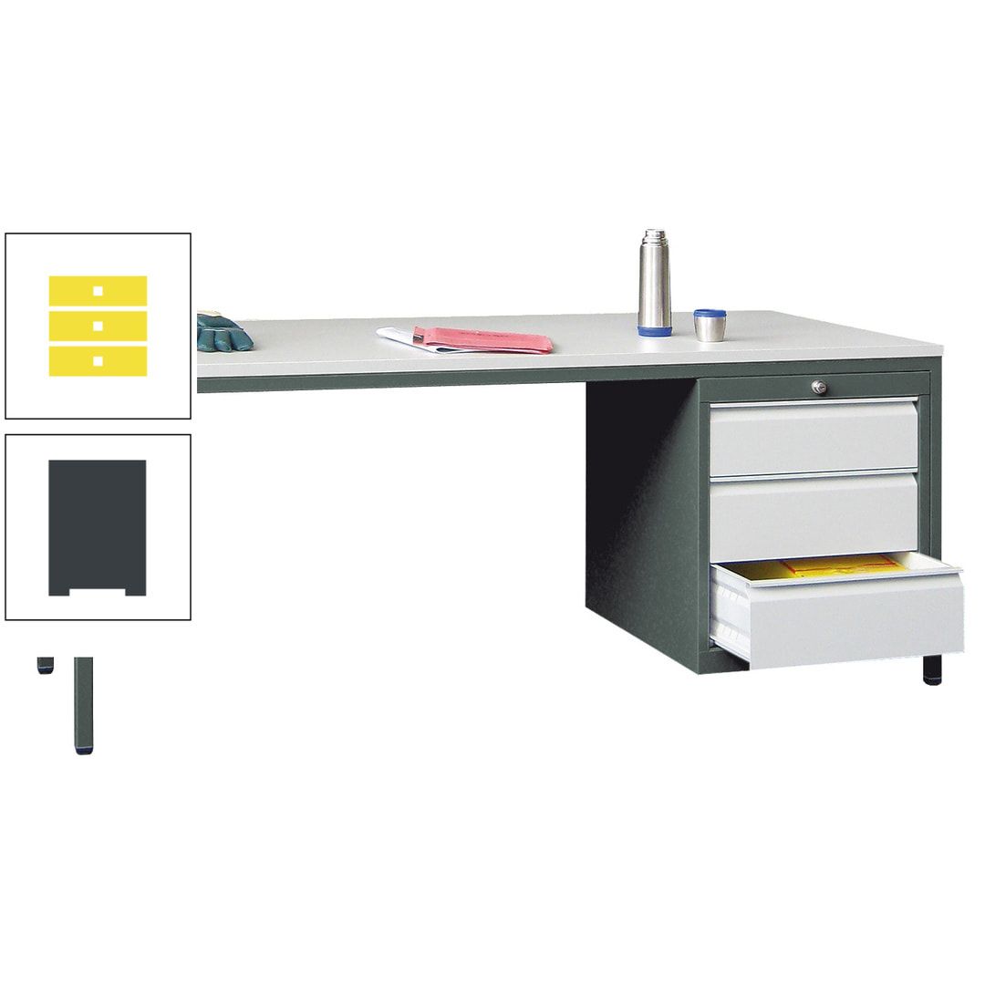 Meisterschreibtisch - 3 Schubladen 150 / 175 mm - 720 x 1.700 x 800 mm (HxBxT) - anthrazitgrau
