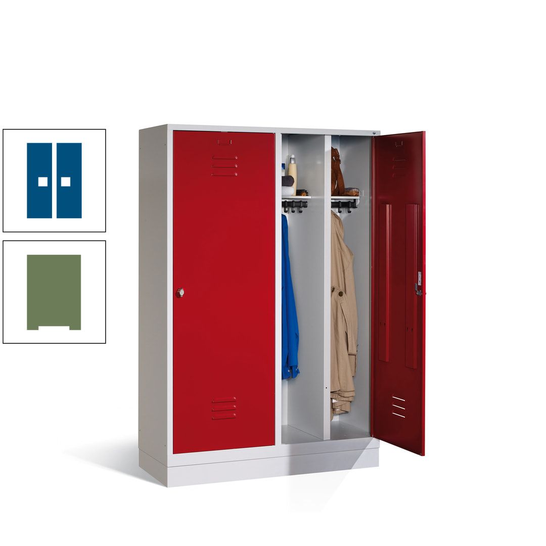 Doppel-Spind mit Großtüren, Garderobenschrank mit Sockel, 4 Abteile a 300 mm, Korpus anthrazitgrau, Tür anthrazitgrau, 1.800 x 1.190 x 500 mm (HxBxT)