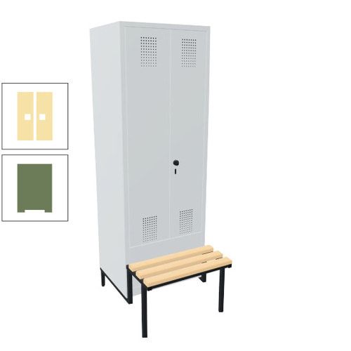 Doppel-Spind, Garderobenschrank, Buche Sitzbank integriert, 2 Abteile a 400 mm, Korpus anthrazitgrau, Tür anthrazitgrau, 1.850 x 800 x 815 mm (HxBxT)