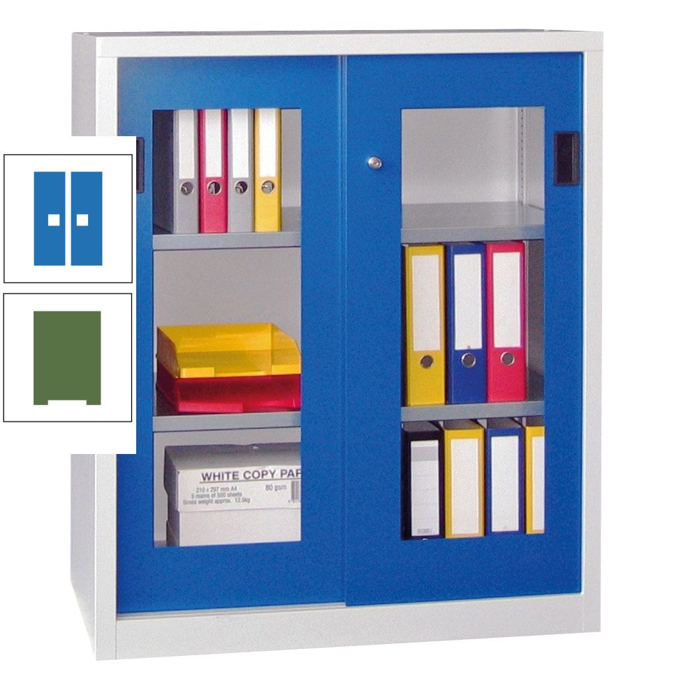Schiebetürenschrank - Sichtfenstertüren - 1.000x1.000x400 mm (HxBxT) - 2 Böden, gepulvert - Zylinderschloss - anthrazitgrau
