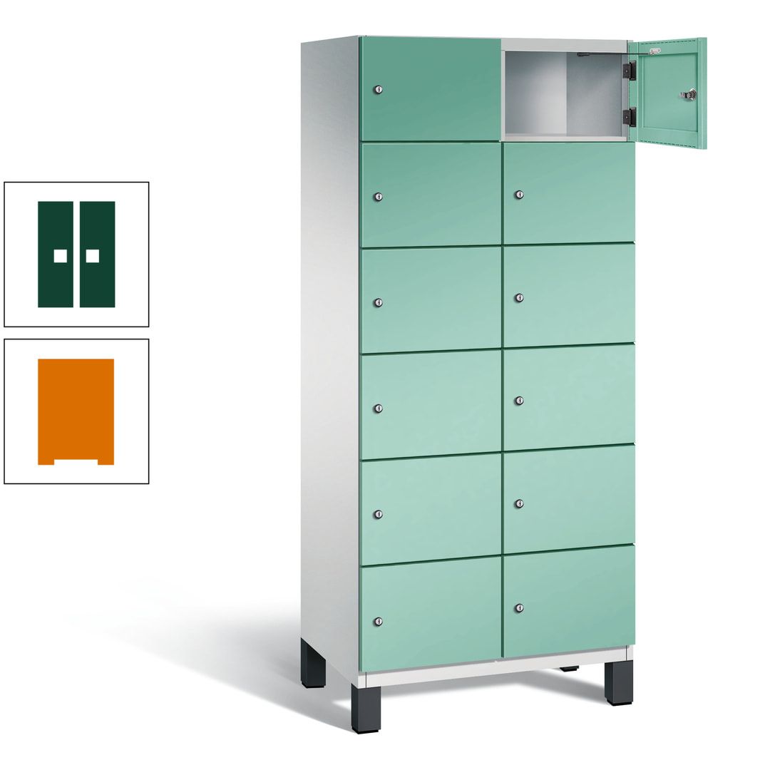 Fächerschrank, Stahlschrank, 12 Fächer, Türöffnungsbegrenzer, Füße, 1.980 x 800 x 525 mm (HxBxT), Korpus anthrazitgrau, Front anthrazitgrau
