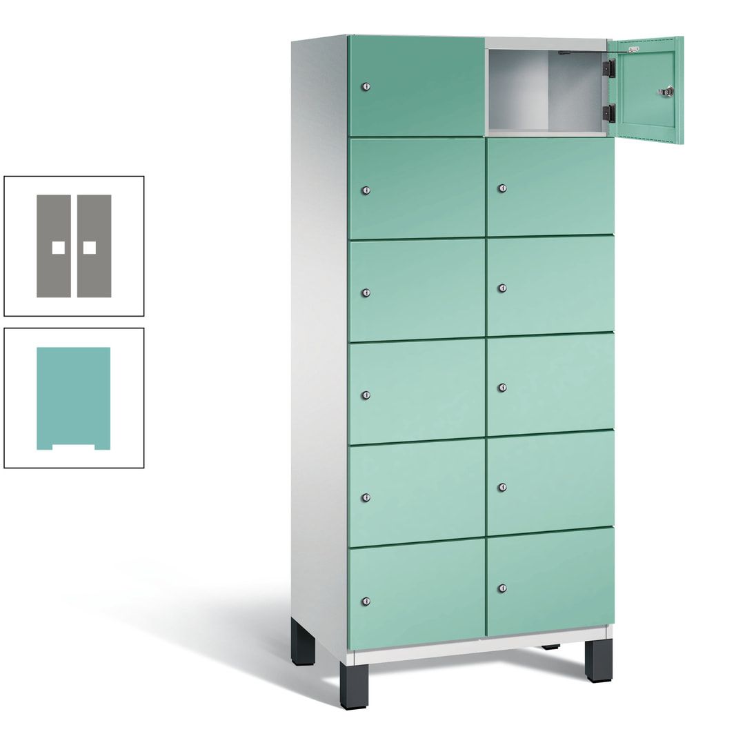 Fächerschrank, Stahlschrank, 12 Fächer, Türöffnungsbegrenzer, Füße, 1.980 x 800 x 525 mm (HxBxT), Korpus anthrazitgrau, Front anthrazitgrau