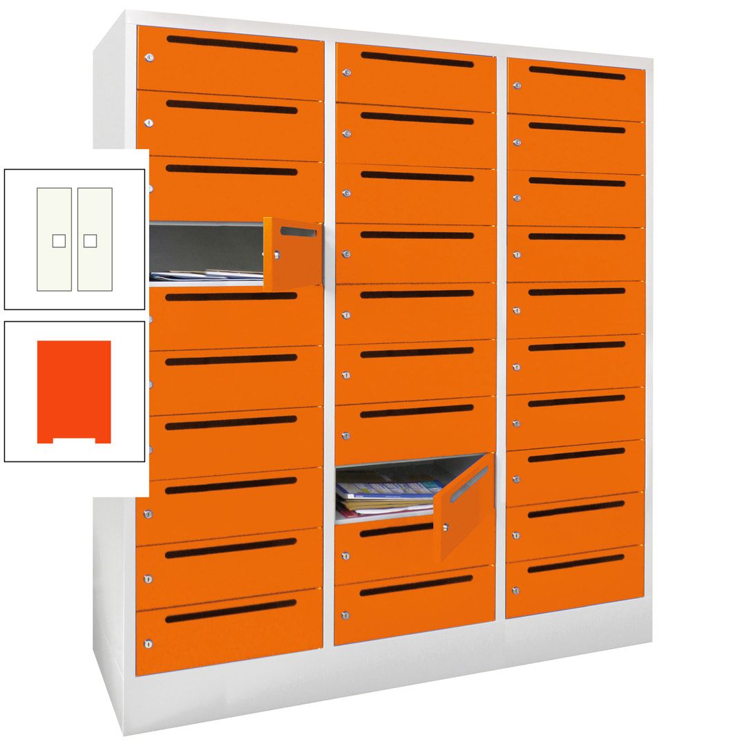 Postverteilerschrank, Schließfachschrank, 3 Abteile a 40 cm, 30 Fächer, 1.850 x 1.200 x 500 mm (HxBxT), Korpus anthrazitgrau, Front anthrazitgrau
