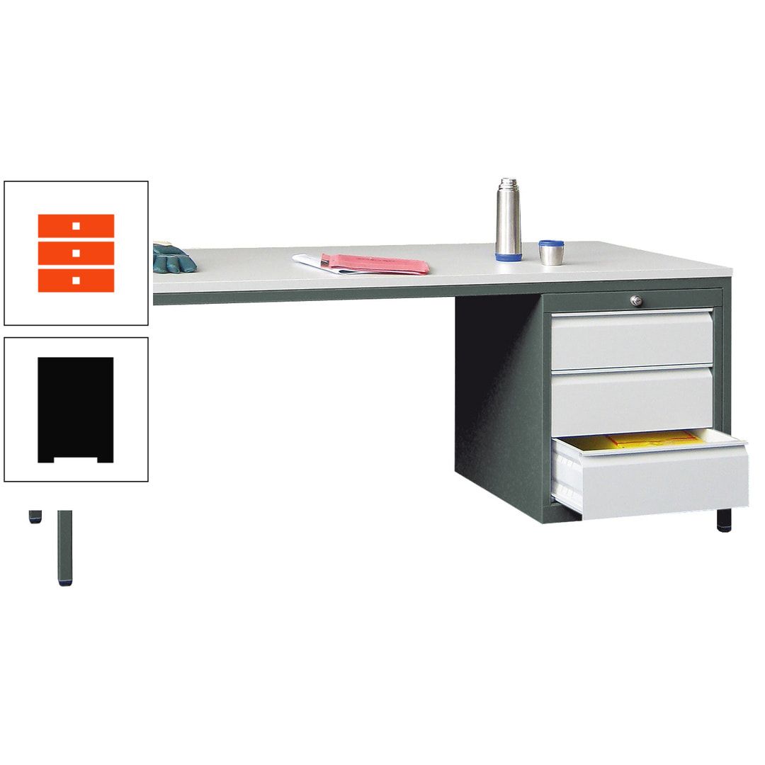 Meisterschreibtisch - 3 Schubladen 150 / 175 mm - 720 x 1.700 x 800 mm (HxBxT) - anthrazitgrau