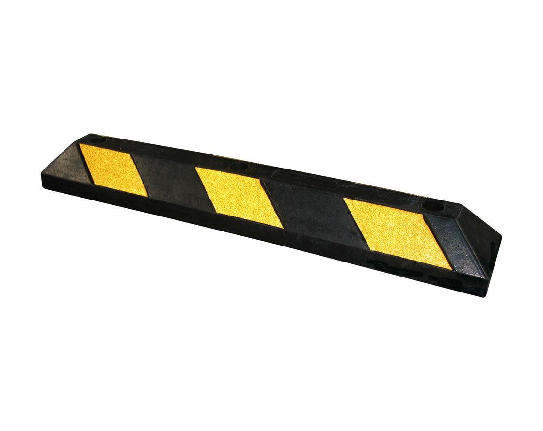 Radstop, Parkplatzabgrenzung, Recycling-Gummi, Montage mit Spreizbolzen, 100 x 1.800 x 150 mm (HxBxT), Farbe gelb/schwarz