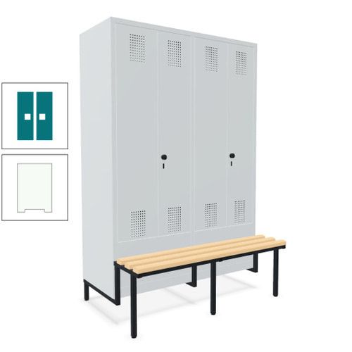 Doppel-Spind, Garderobenschrank, Buche Sitzbank integriert, 4 Abteile 300 mm, Korpus anthrazitgrau, Tür anthrazitgrau, 1.850 x 1.200 x 815 mm (HxBxT)