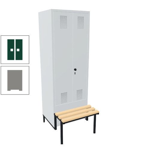 Doppel-Spind, Garderobenschrank, Buche Sitzbank integriert, 2 Abteile a 400 mm, Korpus anthrazitgrau, Tür anthrazitgrau, 1.850 x 800 x 815 mm (HxBxT)