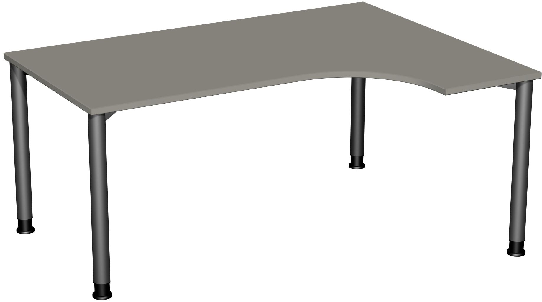 Eckschreibtisch mit einseitig verkürzten, 4-Fuß Flex, Ecke rechts, Höhe 680-800 mm, 1.600 x 1.200 mm (BxT), Gestell anthrazit, Ahorn
