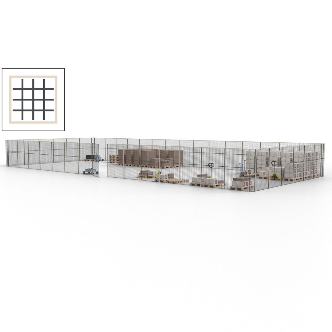 Maschinen Schutzgitter - Hallentrennwand - Sicherheitszaun - Tür - 63 m - 2.200 x 22.900 x 9.400 mm (HxBxT) - enzianblau