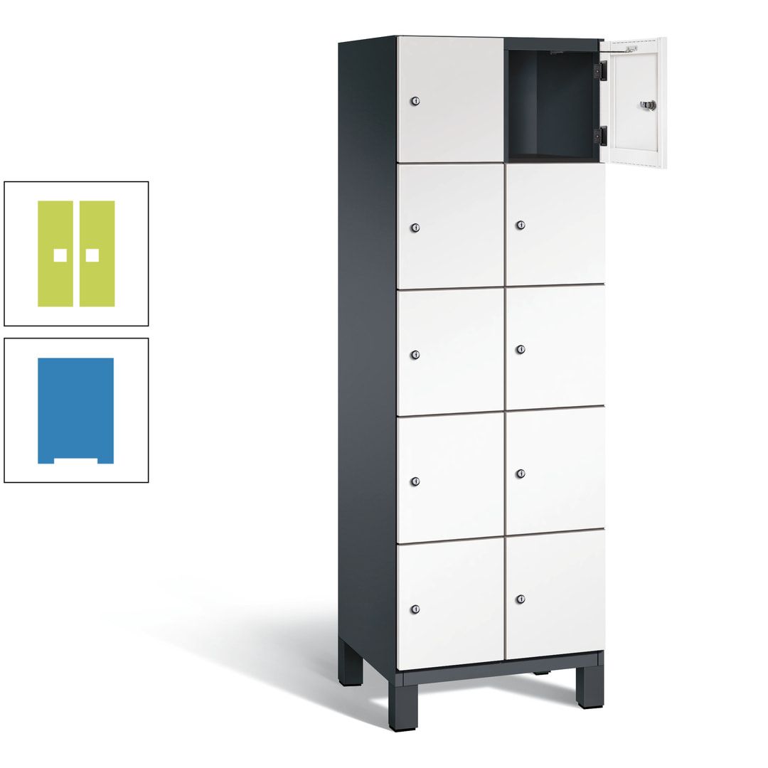 Fächerschrank, Stahlschrank, 10 Fächer, Türöffnungsbegrenzer, Füße, 1.980 x 600 x 525 mm (HxBxT), Korpus anthrazitgrau, Front anthrazitgrau